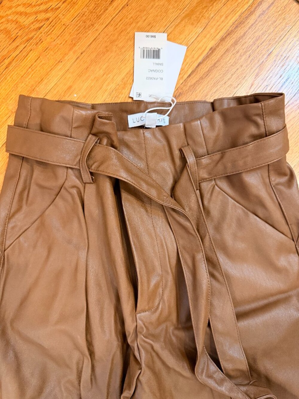 Faux Leather Paper Bag Waist Pants